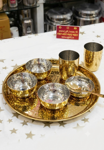 Expo Elite Hammered Gold 7-Piece Luxury Dinner Set – Stainless Steel & Brass Finish