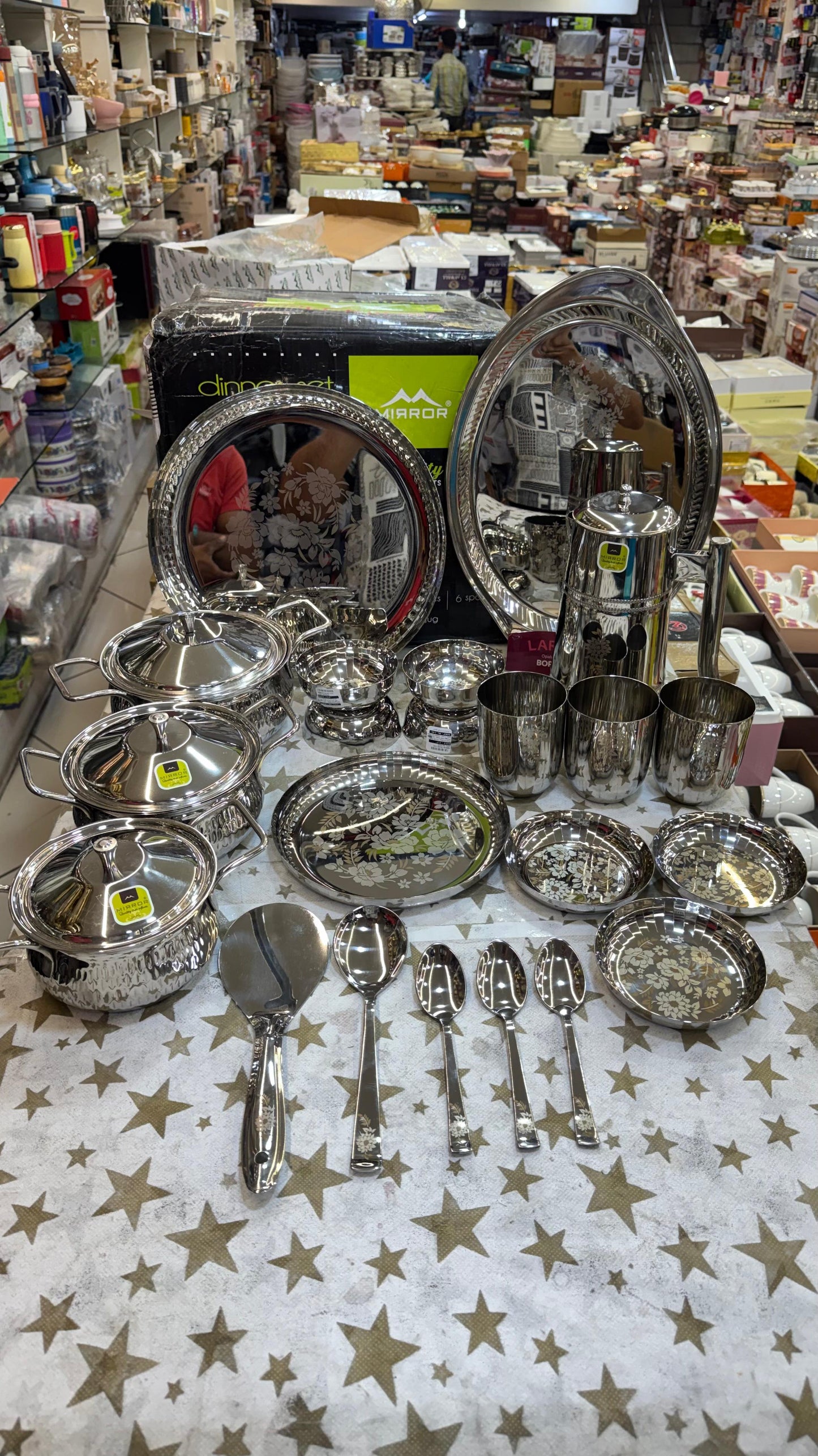 51pc 100% pure stainless steel dinner set| brand_Mirror | hammered