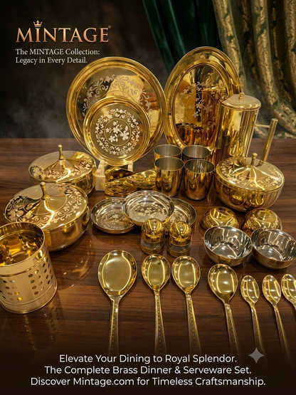 Mintage Glory 61-Piece Premium Stainless Steel Dinner Set – Luxury Golden PVD Coated with Laser Etched Design