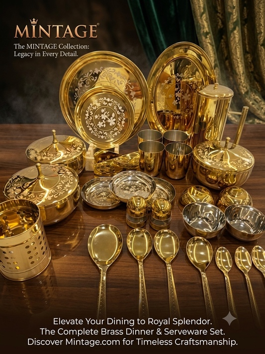 Mintage Glory 61-Piece Premium Stainless Steel Dinner Set – Luxury Golden PVD Coated with Laser Etched Design