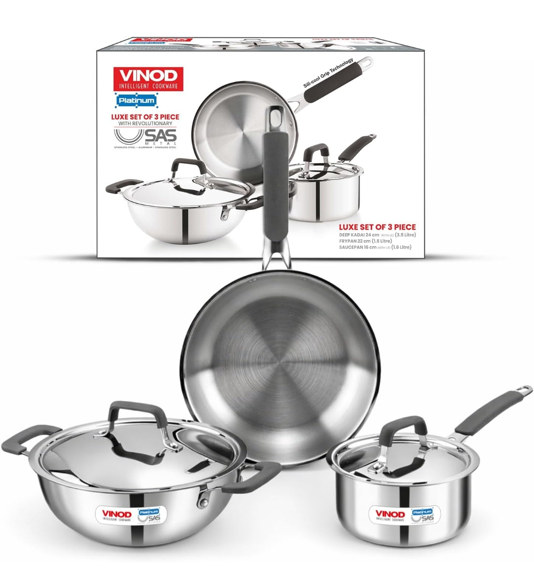 Vinod Luxury Triply Stainless Steel Cookware 5pc set