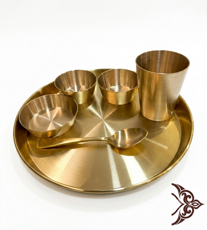 Lily Legacy 100% Pure Brass Thali Set – Handcrafted Traditional Indian Dinnerware Set (6 Pieces)