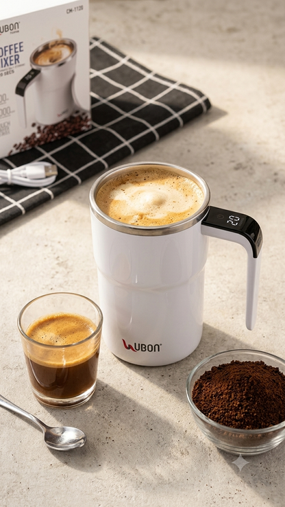UBON CM-1120 Automatic Self-Stirring Coffee Mug (400ml) – Rechargeable Electric Coffee Mixer with Touch LED Display & Stainless Steel Insulation