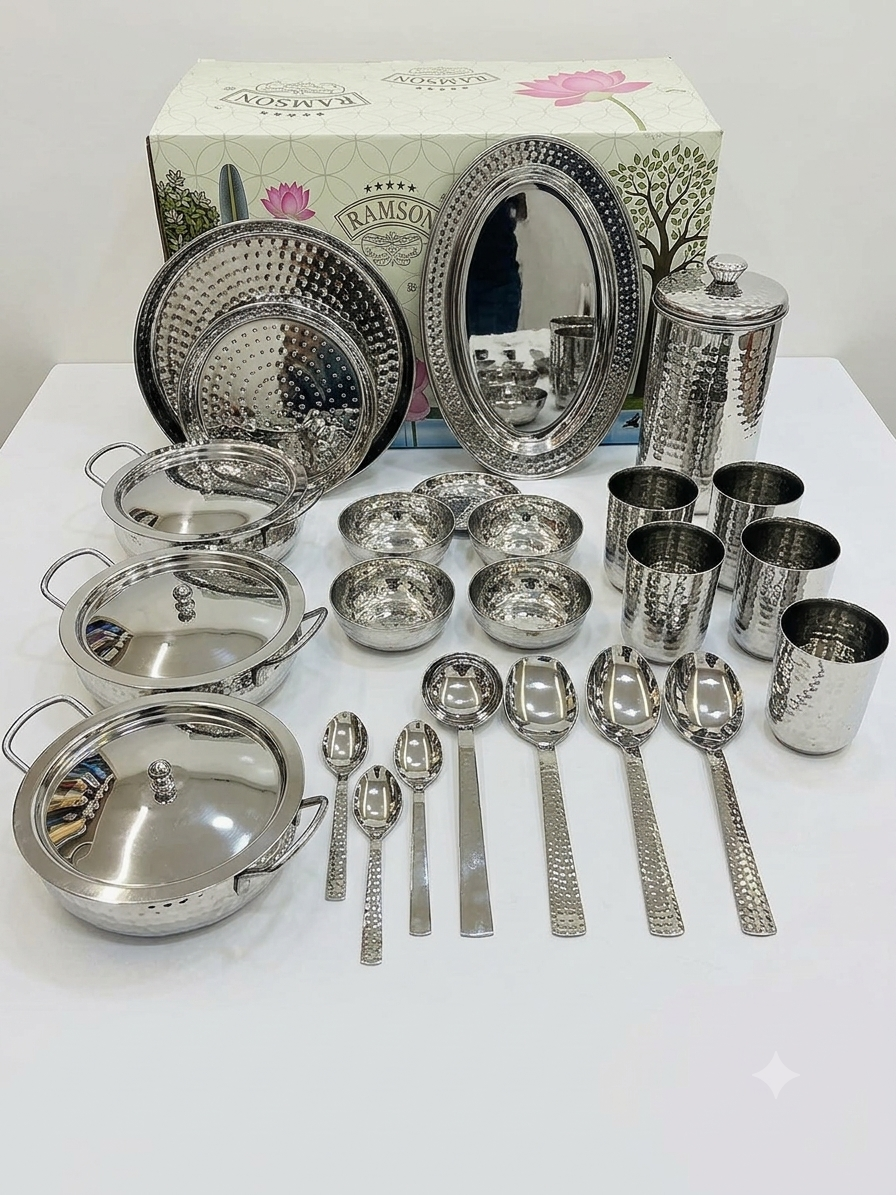 Ramson Hammered Stainless Steel 51pc Dinner Set (Premium Heavy-Gauge Craftsmanship)