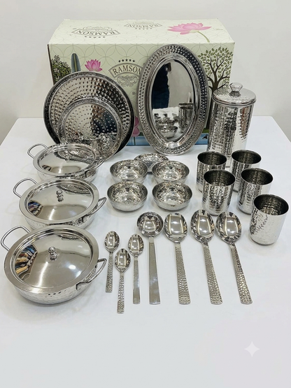 Ramson Hammered Stainless Steel 51pc Dinner Set (Premium Heavy-Gauge Craftsmanship)