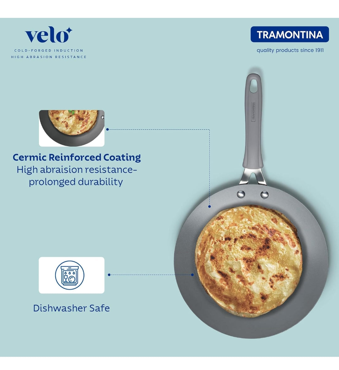 TRAMONTINA Velo 26cm Forged with Ceramic Reinforced Interior Roti Tawa