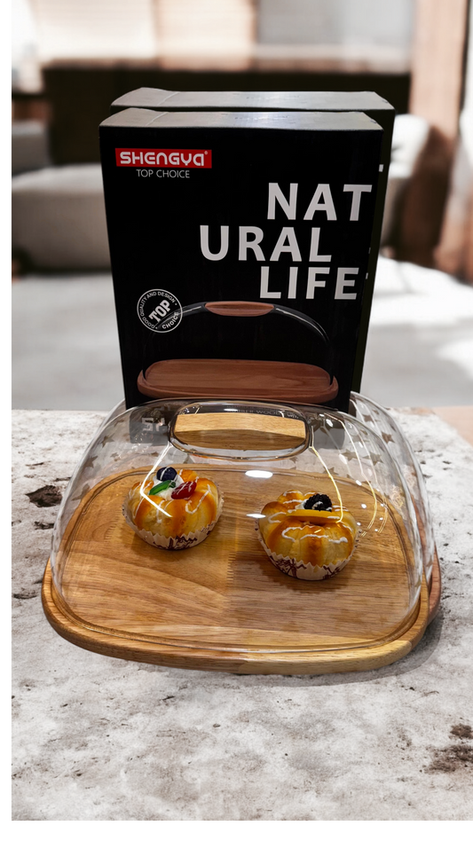 Acrylic Dome Wooden Cake Stand, Dessert and Cupcake Display Stand, Pastry Stand, Rectangular Cake Cutting Holder