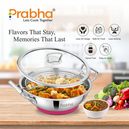 Prabha triply stainless kadai with oil drainer