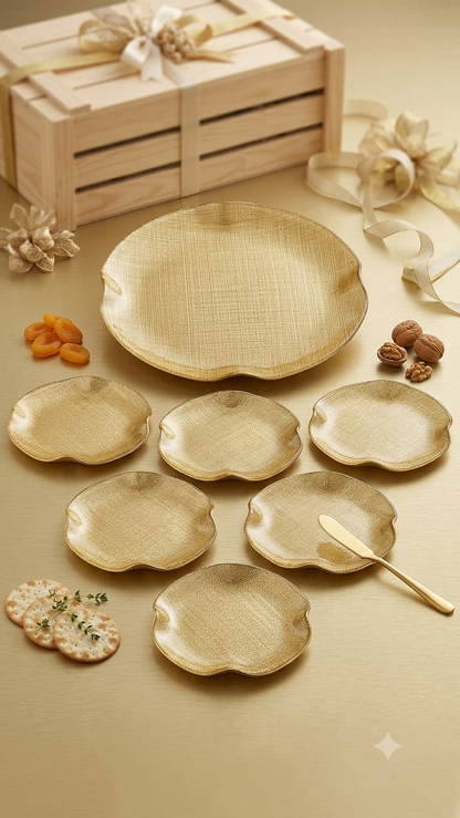 7 Pcs Premium Folded Glass Snack & Serving Set (1 Large Platter + 6 Snack Plates)