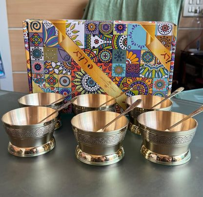 Heritage Brass Dessert Ice Cream Cup bowl set (6bowl + 6spoon)