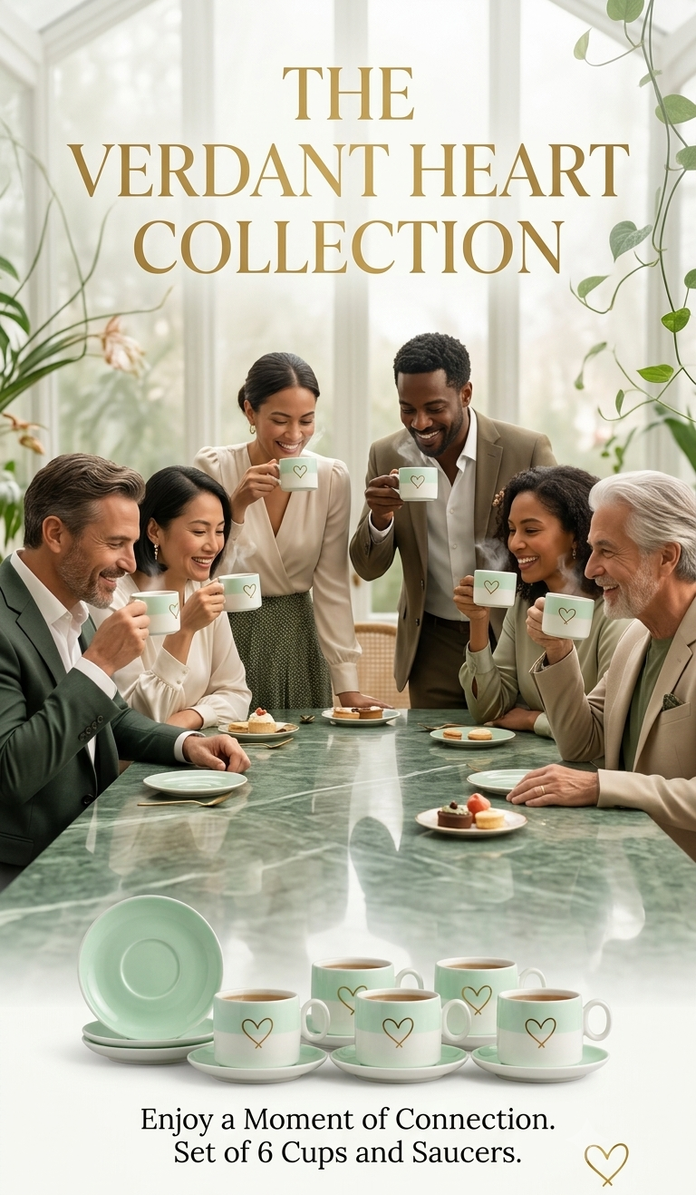 Premium Ceramic Cup-Saucer Set (6 Cups & 6 Saucers, Mint Green and Pink)