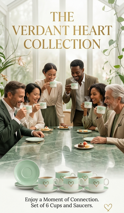 Premium Ceramic Cup-Saucer Set (6 Cups & 6 Saucers, Mint Green and Pink)