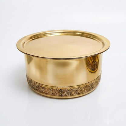 Premium Engraved Brass Tope with Lid | Traditional Handmade Brass Cookware (Limited Edition)