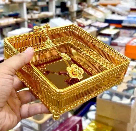 Napkin/Tissue holder Golden Coated with glass base.