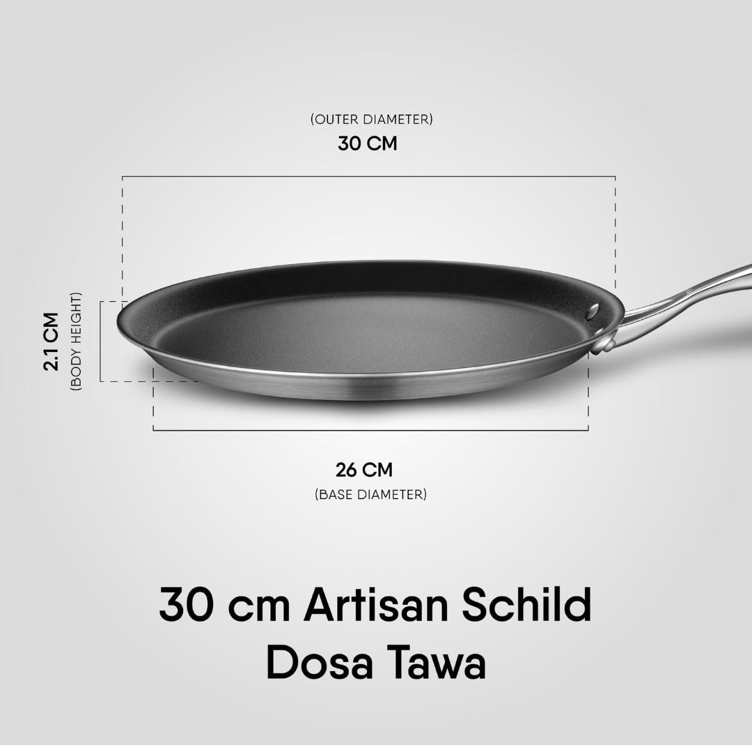 Stahl Artisan Schild | 30 cm Dosa Tawa Triply Stainless Steel + PEEK-Reinforced Non-Stick Dosa Tawa