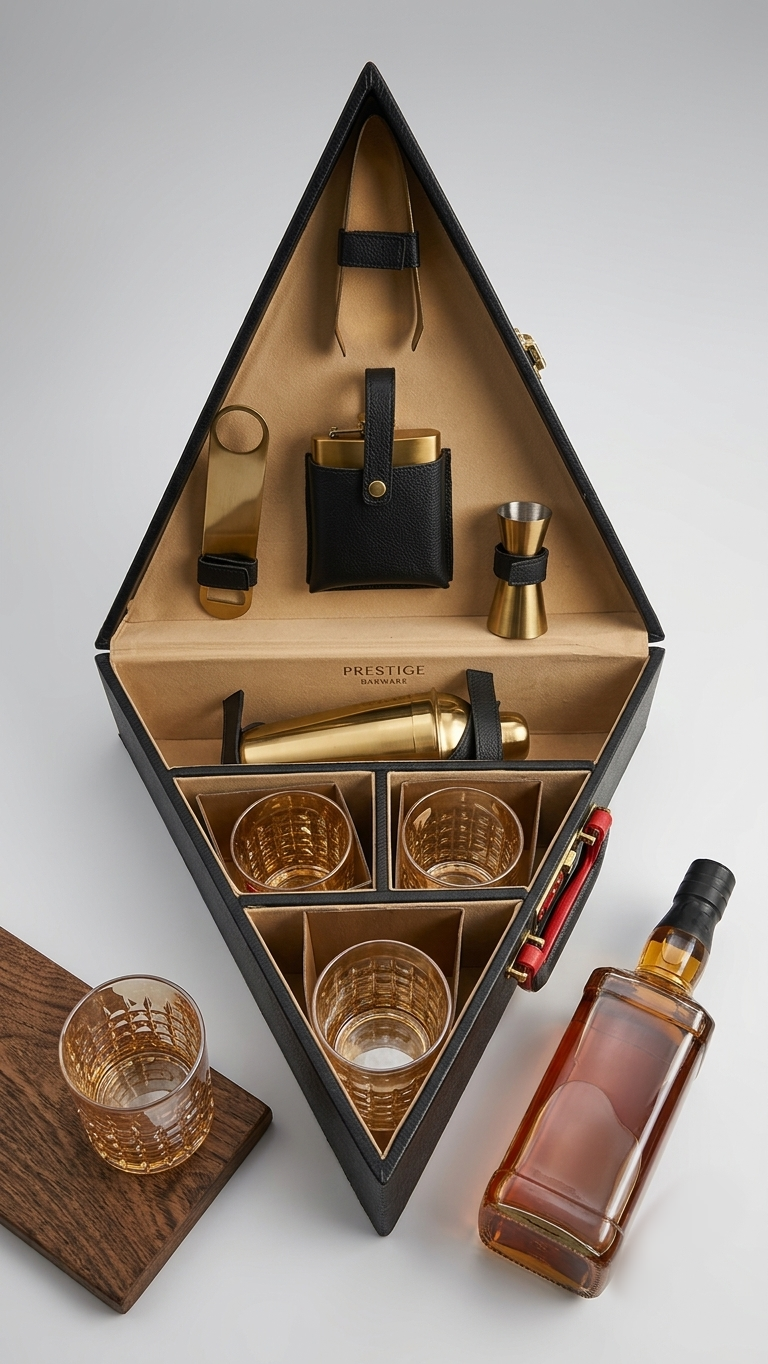 Luxury Portable Travel Bar Accessories Set with Handcrafted Briefcase Case