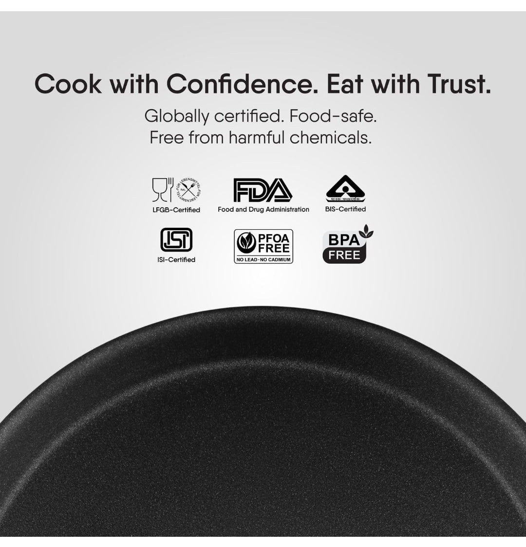 Stahl Artisan Schild | 30 cm Dosa Tawa Triply Stainless Steel + PEEK-Reinforced Non-Stick Dosa Tawa