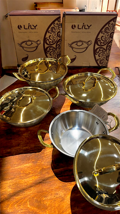 Pure brass Kadhai with etching work