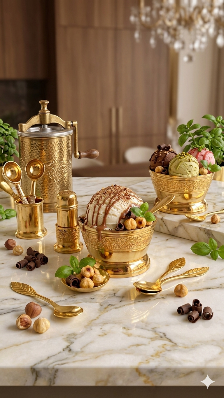 Heritage Brass Dessert Ice Cream Cup bowl set (6bowl + 6spoon)