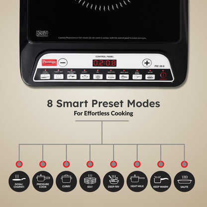 Prestige PIC 20 NEO Induction Cooktop 1600W|Indian Menu Options| Automatic Voltage Regulator| Timer with user pre-set