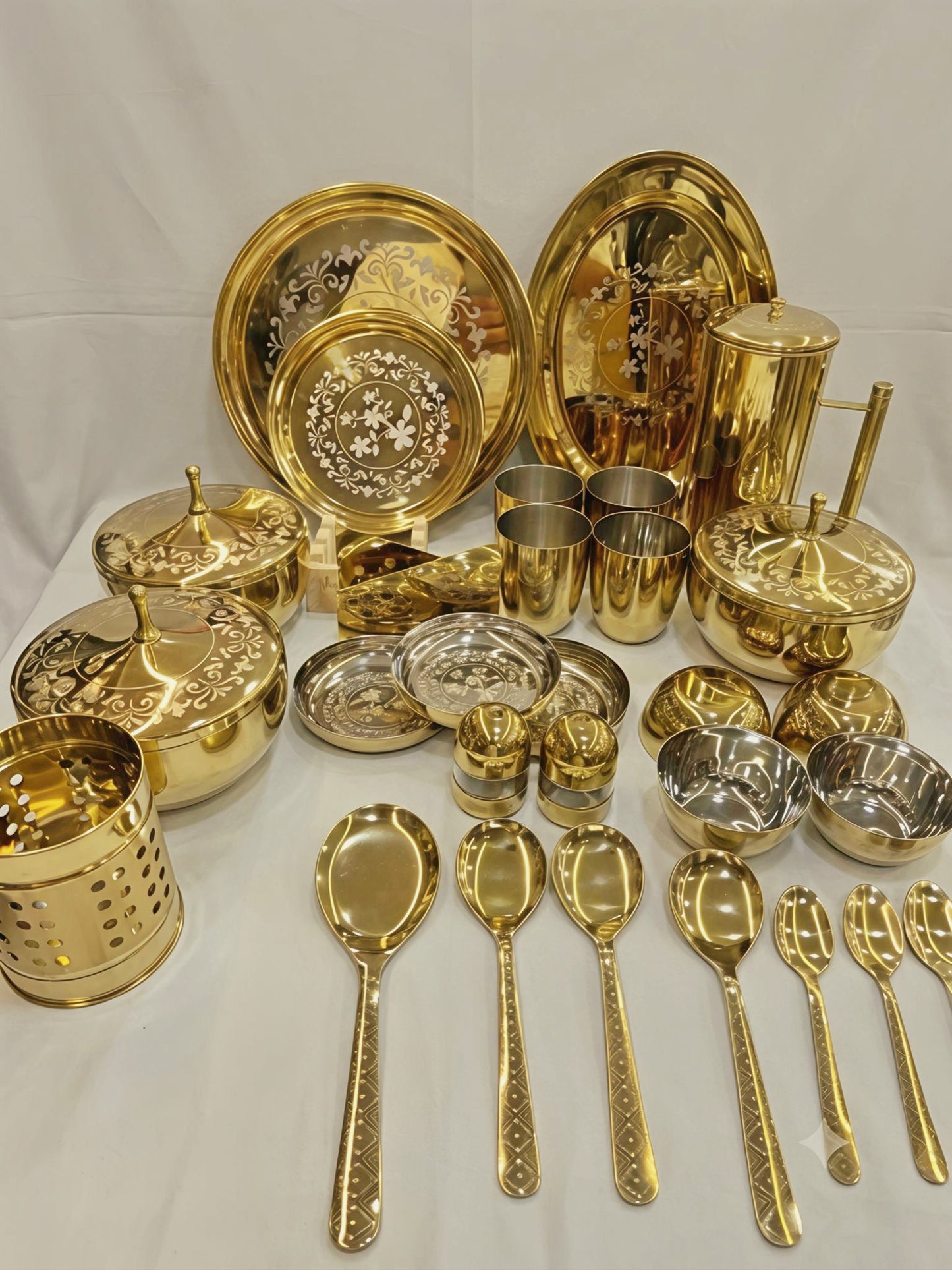 Mintage Glory 61-Piece Premium Stainless Steel Dinner Set – Luxury Golden PVD Coated with Laser Etched Design