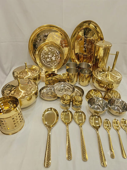 Mintage Glory 61-Piece Premium Stainless Steel Dinner Set – Luxury Golden PVD Coated with Laser Etched Design