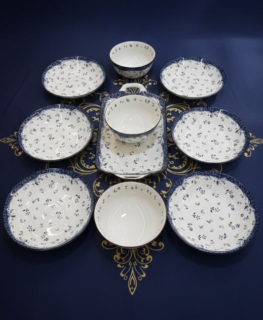 Decopride 10pc ceramic service set with Blue Floral Print Serving Plates