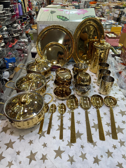 Luxury 51-Piece PVD Gold Hammered Stainless Steel  Ramson Dinnerware Set