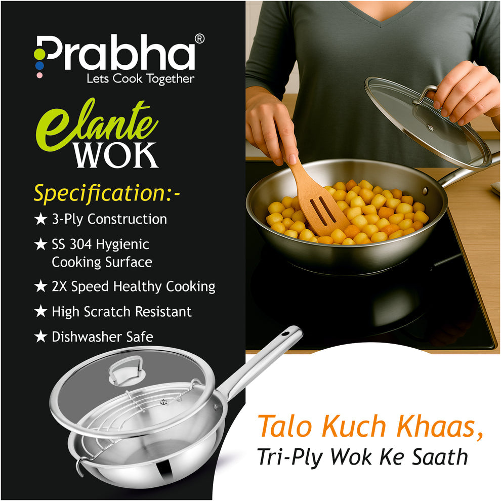 Prabha Elante Triply Wok With Glass Lid