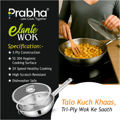 Prabha Elante Triply Wok With Glass Lid