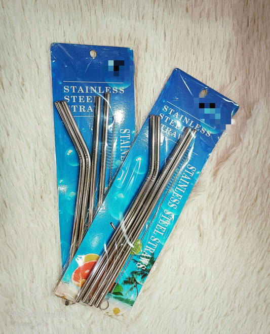 Stainless steel straw set